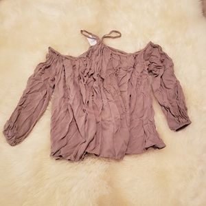 Tan cold shoulder top